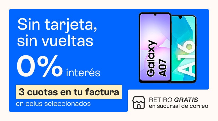 lleva tu celu sin tarjeta, 3 cuotas sin interes en tu factura.