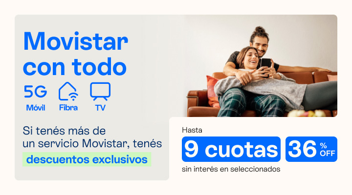 Paga menos por tu celu. Si tenés más de un servicio Movistar, tenés descuentos exclusivos. hasta 36% de descuento y hasta 9 cuotas sin interés.