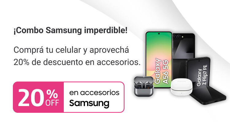 ¡Combo Samsung imperdible! Comprá tu celular y aprovechá un 20% de descuento en accesorios.