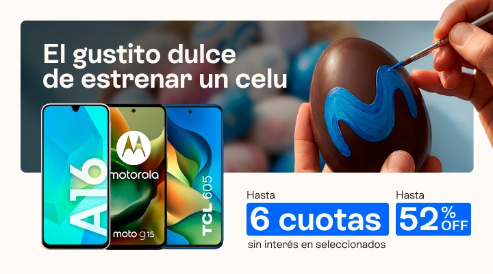 El gustito dulce de estrenar un celu. Hasta 52% off y hasta 6 cuotas sin sintrés, en celus seleccionados