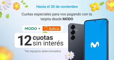 Cuotas especiales para vos con tu tarjeta Galicia desde MODO, hasta 12 cuotas sin interés con tarjetas seleccionadas.
