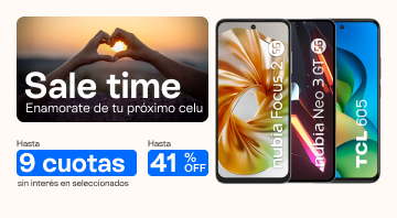 Aprovecha sale time y llevate tu celu nuevo con hasta 41% de descuento y 9 cuotas sin interes.