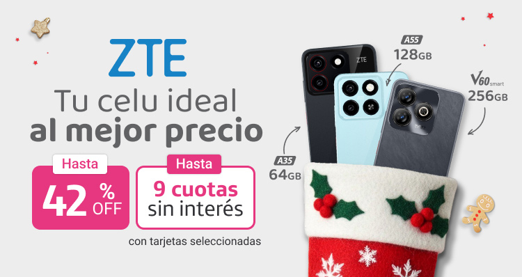 Tu celu al mejor precio con zte, hasta 42% de descuento y hasta 9 cuotas sin interés.