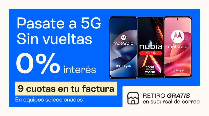 Sin tarjetas, sin vueltas. Comprá tu celu con cero porciento de interés y pagalo en 9 cuotas en tu factura