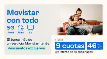 Si tenés más de un servicio Movistar tenes descuentos excusivos, hasta 46% de descuento y 9 cuotas sin interés.