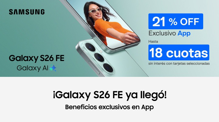 Galaxy S26 FE ya llegó. Beneficios exclusivos desde la app: 26 porciento de descuento y hasta 18 cuotas sin interés