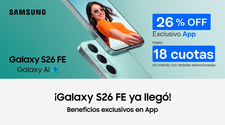 Galaxy S26 FE ya llegó. Beneficios exclusivos desde la app: 26 porciento de descuento y hasta 18 cuotas sin interés
